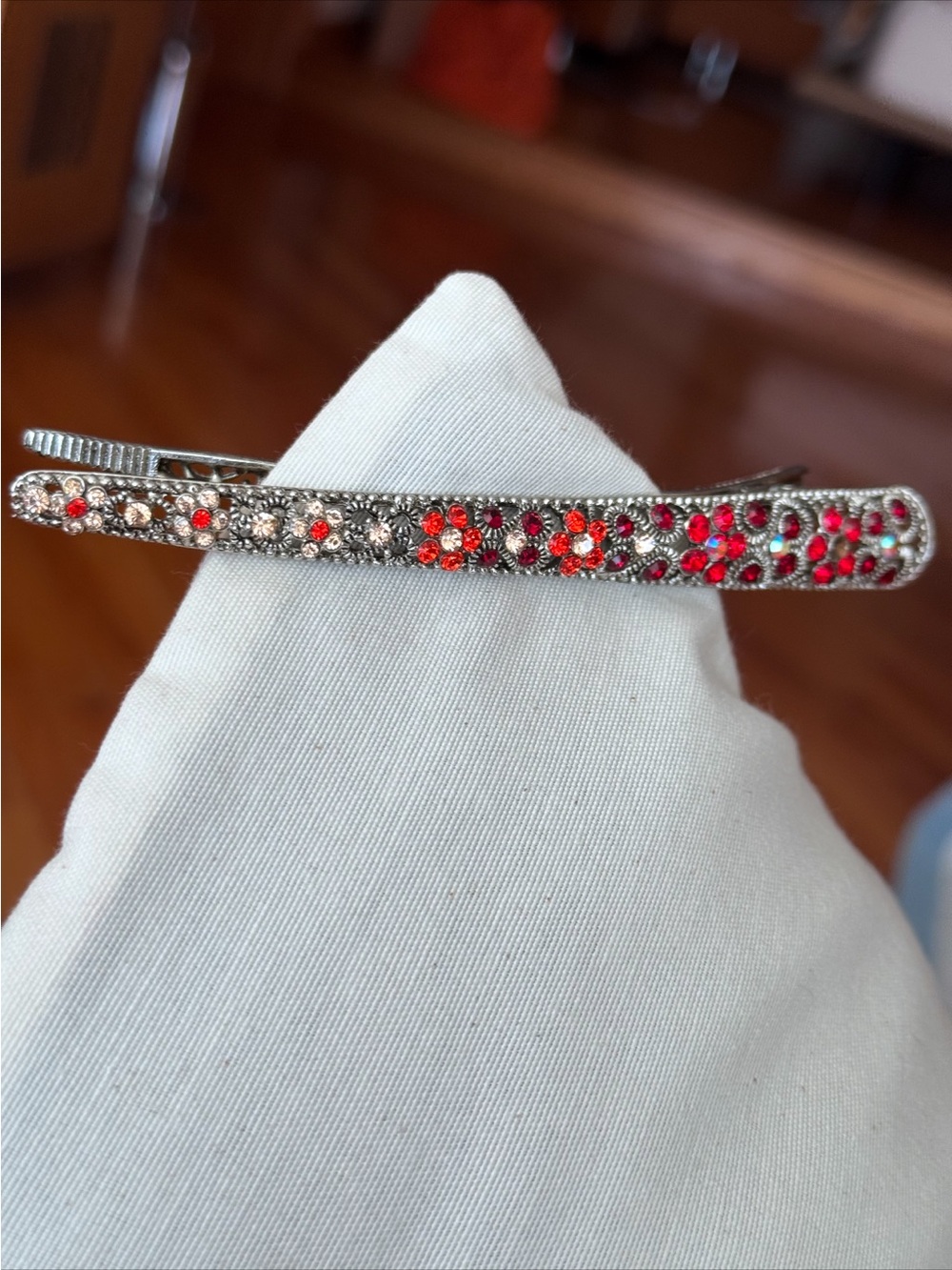 Silver Crystal Barrette with Red and Pink